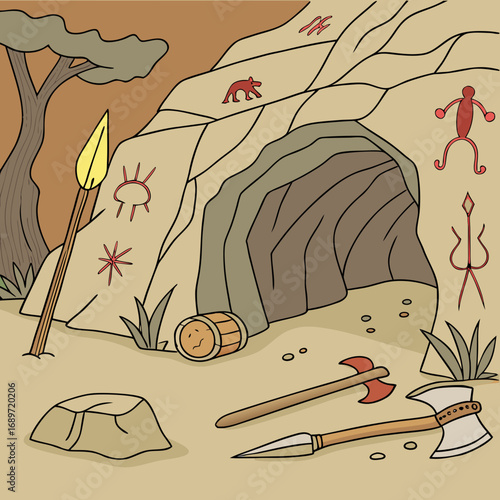 Stone Period Prehistoric Era Primitive Tools and Cave Paintings