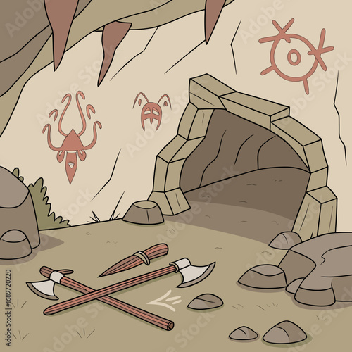 Stone Period Prehistoric Era Primitive Tools and Cave Paintings
