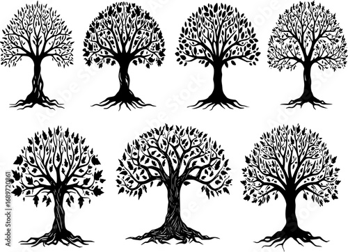 Tree of Life tribal vector black set

