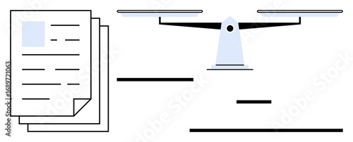 Documents stacked beside a balancing scale representing justice and equality. Ideal for law, legal guidance, fair decision-making, compliance, ethics, contracts, simple landing page