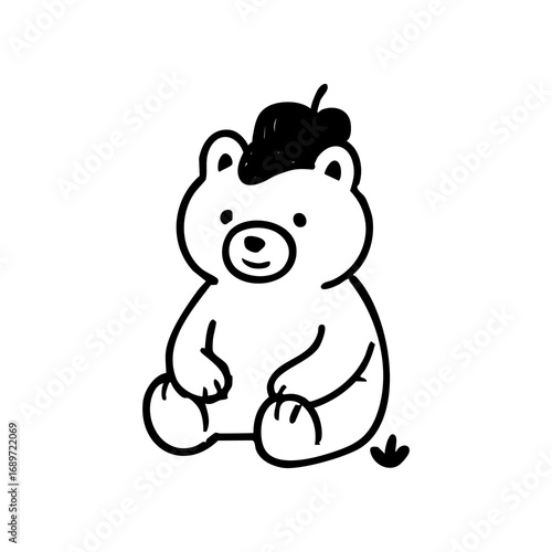 Simple black and white cartoon bear wearing a beret