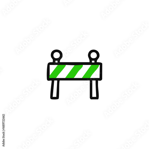 Simple black outline drawing of a green and white striped barricade