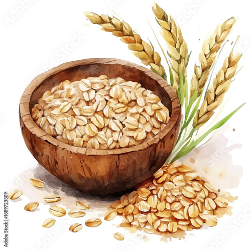 watercolor of Oatmeal, vector, isolated on a white background.