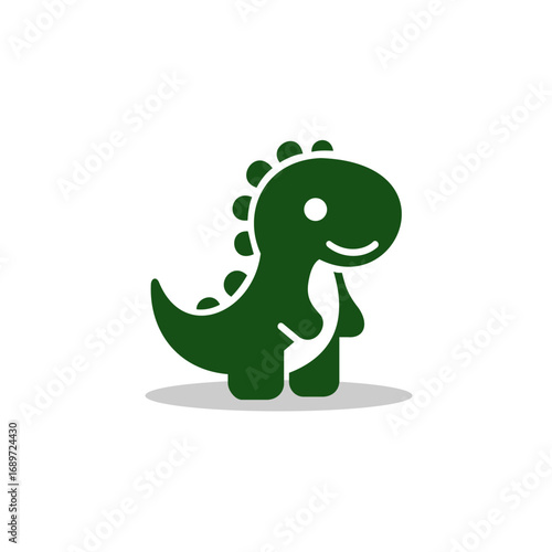 Cute green cartoon dinosaur vector illustration with a friendly smiling face and simple design