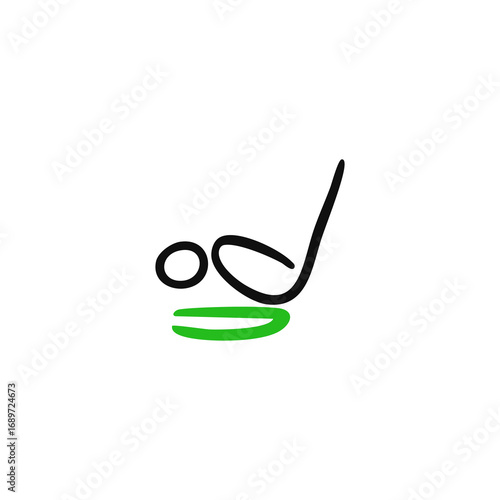 Simple black line drawing of a golf club with a green tee