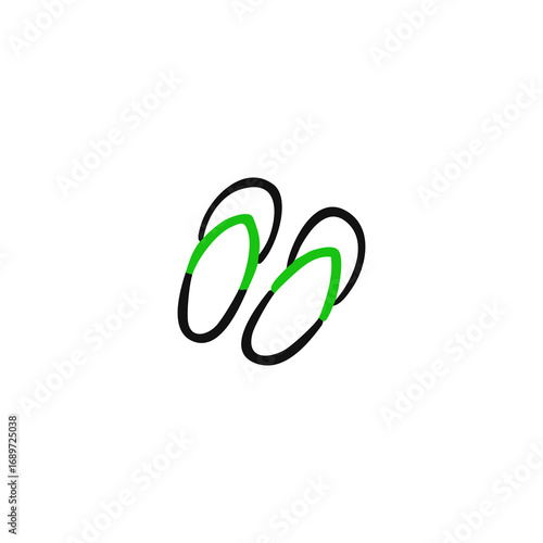 Pair of simple, outlined flip-flops in black and lime green