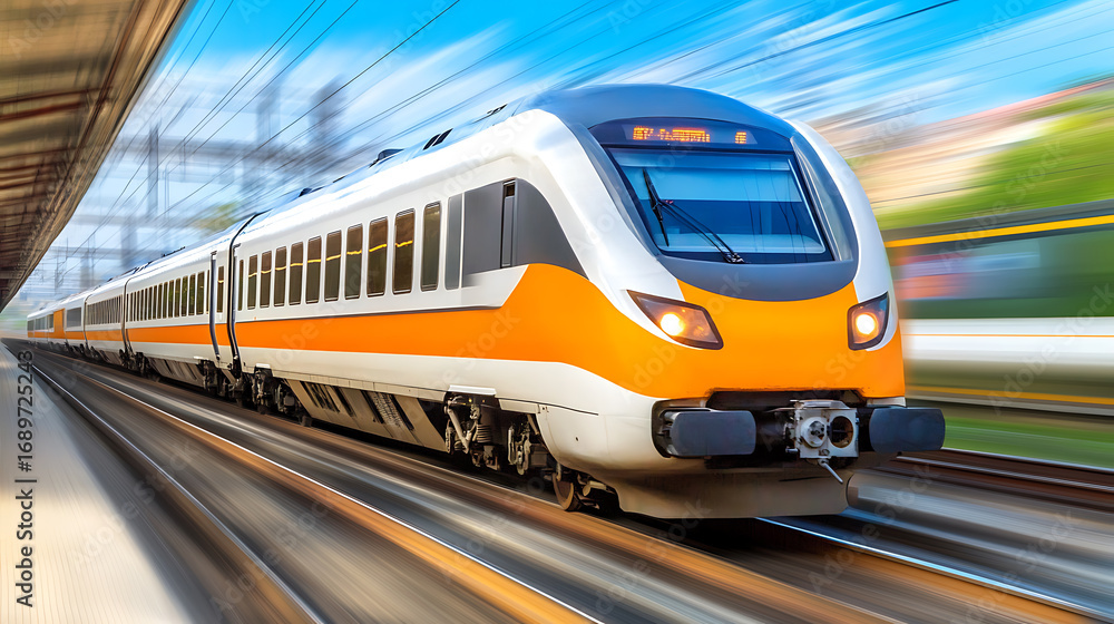 Naklejka premium High-Speed Train in Motion on Railway Track