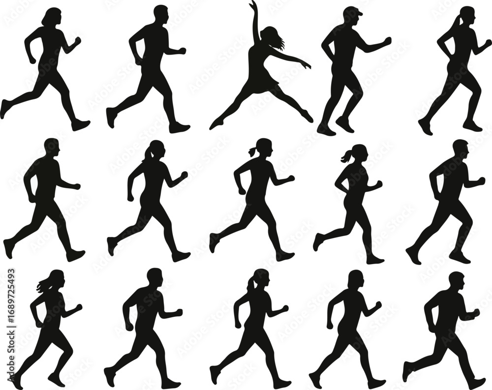 custom made wallpaper toronto digitalRunning People Silhouettes Vector Set – Jogging, Fitness, and Sports