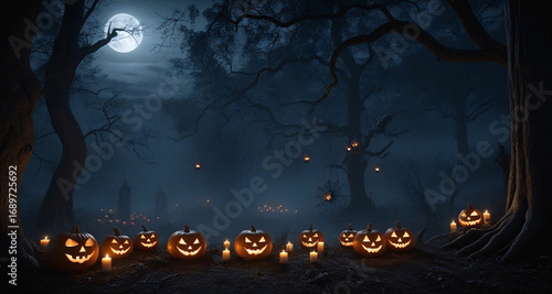 halloween background with scary pumpkins