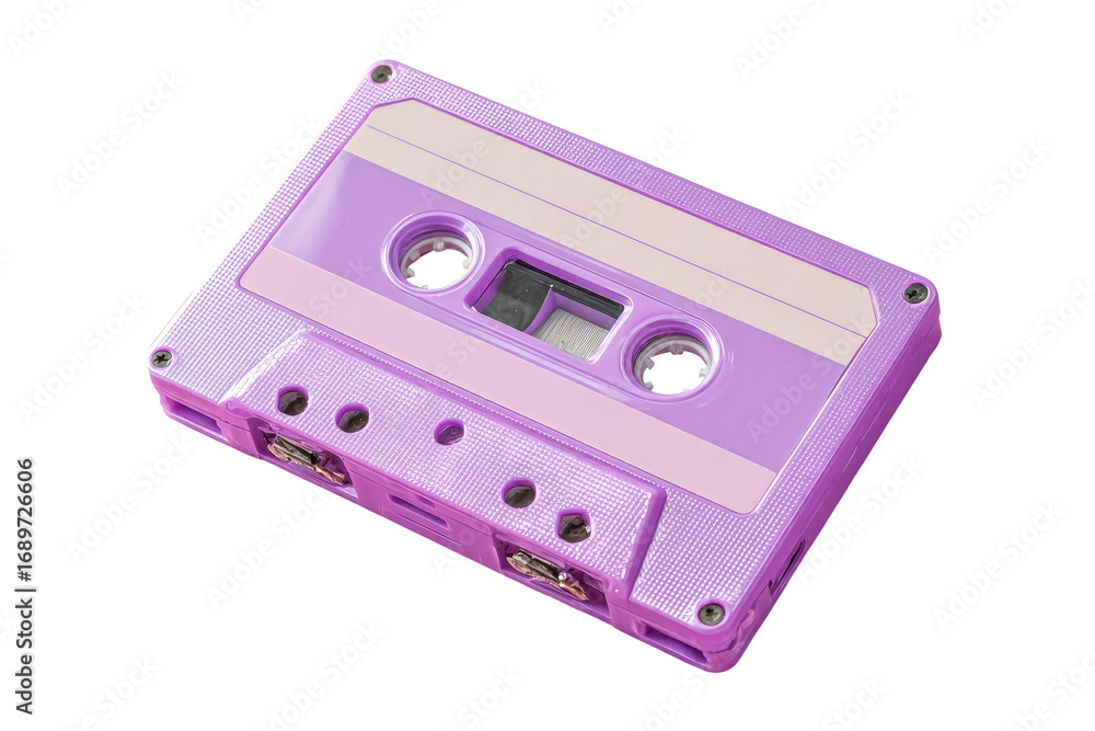 Fototapeta premium Purple audio cassette tape, slightly angled