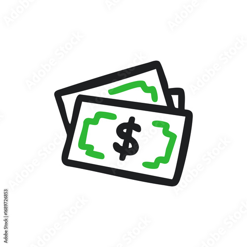 Hand-drawn illustration of two overlapping dollar bills