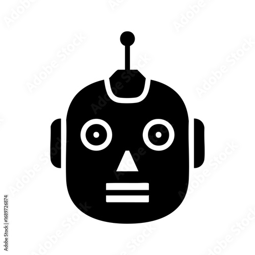 Friendly robot character head design symbolizing AI and automation in technology