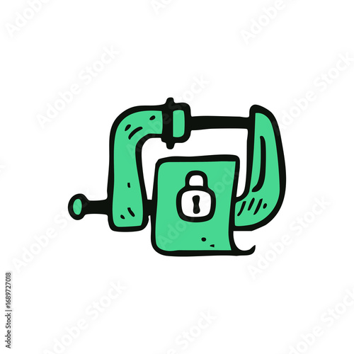 Hand-drawn illustration of a green vice grip with a lock