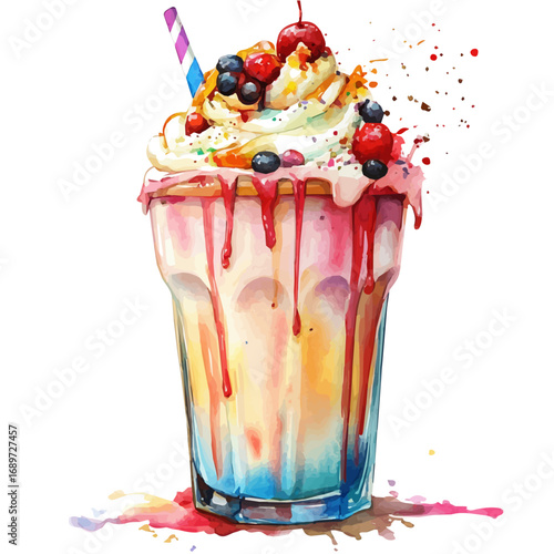 Milkshake, watercolor drawing vector, isolated on a white background.