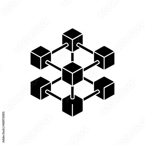 Abstract network of interconnected cubes symbolizing data flow and modern technology systems