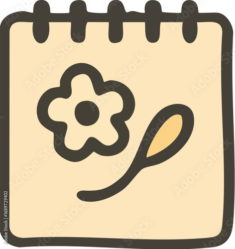 Handdrawn notepad with a simple flower doodle icon.