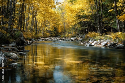 Golden Autumn Stream A Tranquil Scene of Nature's Beauty and Reflection