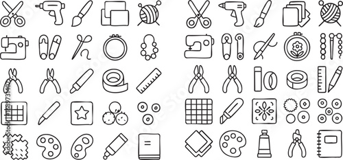 Set of handdrawn arts and crafts supply icons.