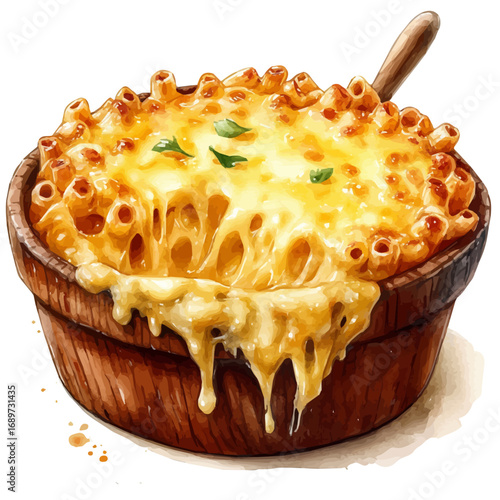 Macaroni And Cheese, watercolor clipart vector, isolated on a white background.