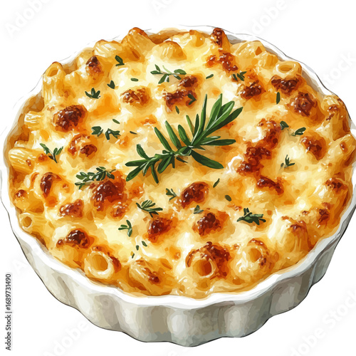 Macaroni And Cheese, watercolor drawing vector, isolated on a white background.