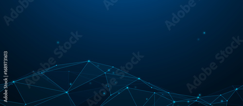 Technology style background image mixed with geometric shapes. Blue lines connect to form many triangles. Curved lines like water waves. Technology graphics. eps10.
