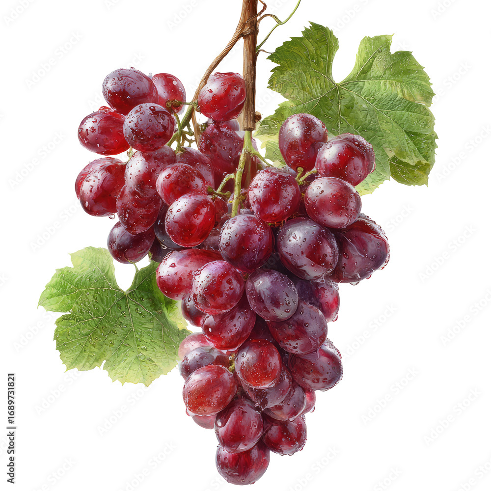 Fototapeta premium A cluster of plump, vibrant red grapes hanging from a vine