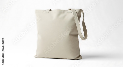 A simple, neutral-colored tote bag is shown against a clean, white backdrop.
