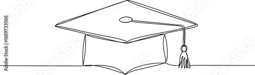 Graduation cap line art illustration, academic hat sketch, minimalist education symbol, success, ceremony, degree achievement, learning milestone, school, university, scholarly design
