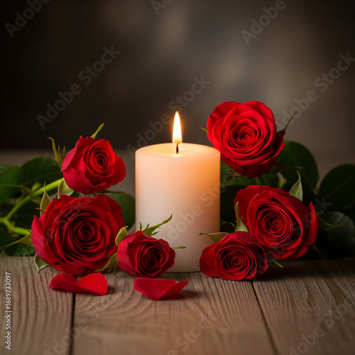 red rose and candle