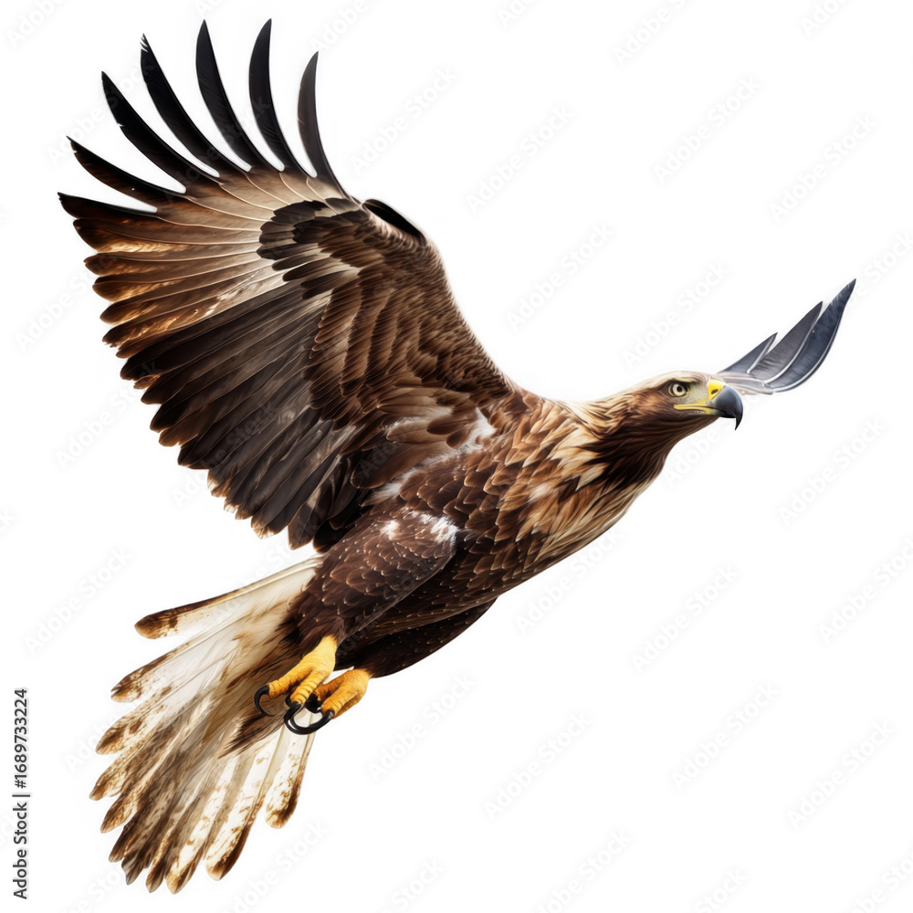 Fototapeta premium Soaring Eagle in Flight: This stunning, isolated image features a majestic eagle in full flight, capturing the essence of freedom, power, and the untamed wilderness.