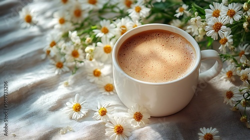 Coffee daisies linen cloth morning wallpaper
