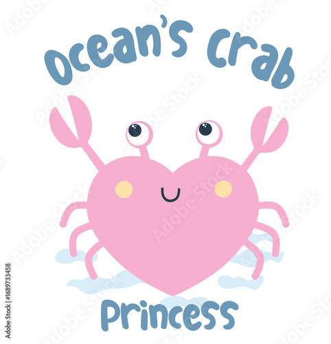 beautiful crabs graphic in pink with text ocean's crabs princess and back ground on white.