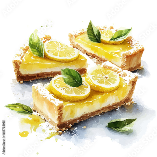 Lemon Tart, watercolor illustration vector, isolated on a white background.