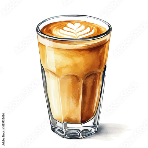 watercolor vector of Latte, isolated on a white background.