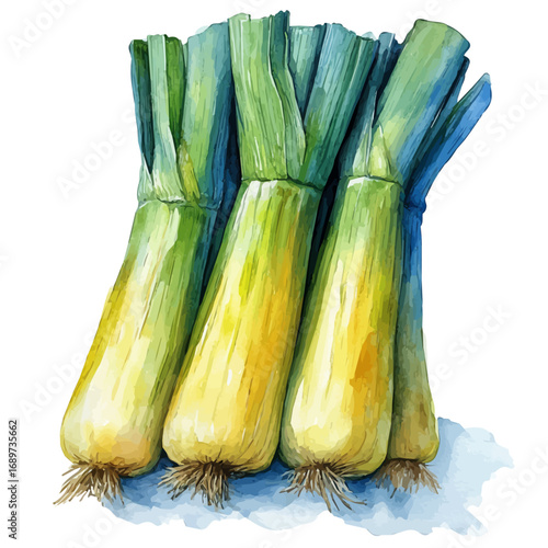 watercolor of Leek, vector, isolated on a white background.
