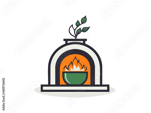 Warm Hearth and Culinary Creation A Logo Depicting Oven, Fire, and Cuisine Concepts
