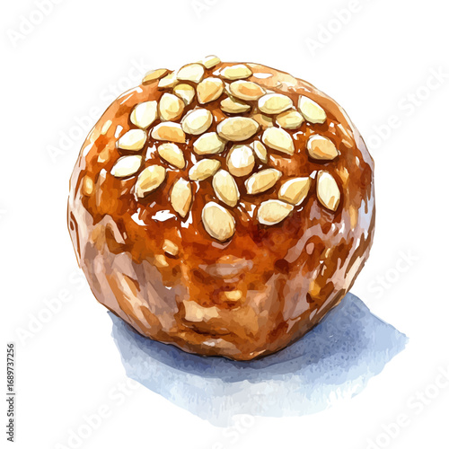 Laddu, watercolor clipart vector, isolated on a white background.