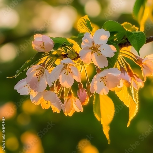 Golden Hour Cherry Blossoms Branch Spring Flowers