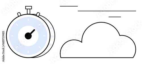 Stopwatch indicating precision alongside a cloud linked to digital storage, speed, and innovation. Ideal for productivity, cloud computing, efficiency, time management, speed, innovation workflow