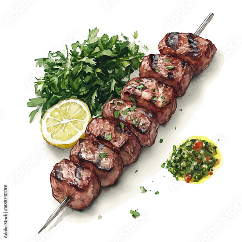 Kebab, watercolor painting vector, isolated on a white background.