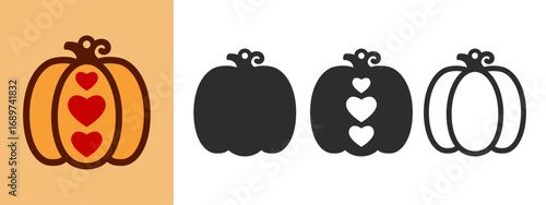 Three layered design with pumpkin and hearts for earrings, pendant or keychain. Jewelry cutting template. Laser cut with leather, wood or metal. Autumn stencil