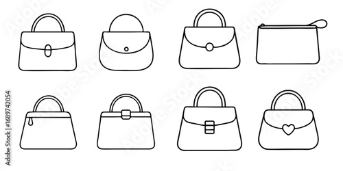 Eight vectors of women purse, handbag, 