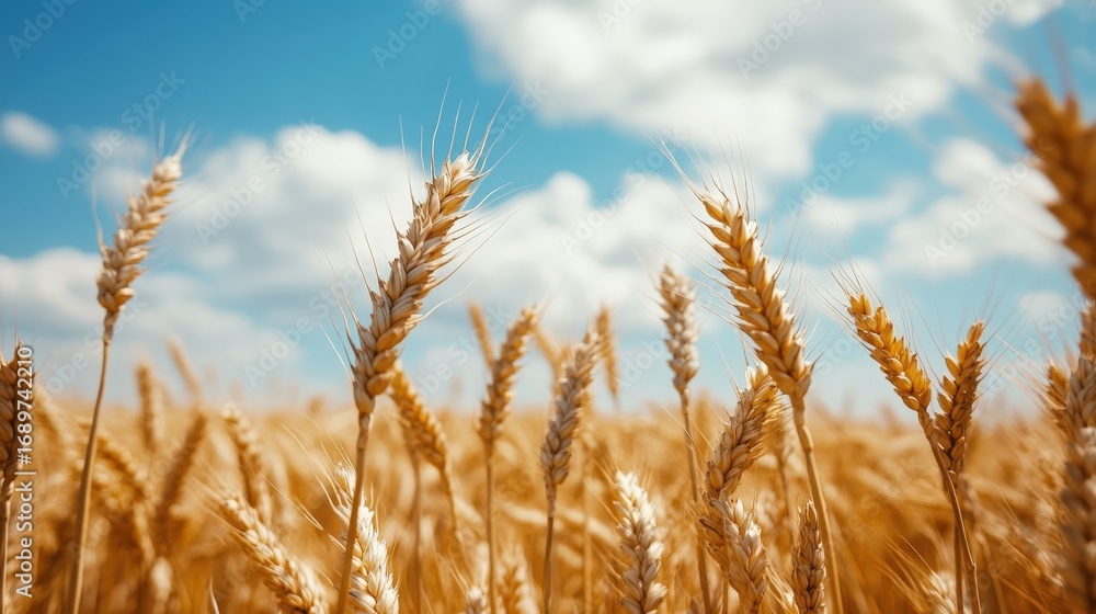 Fototapeta premium Golden wheat field under a vibrant sky.
