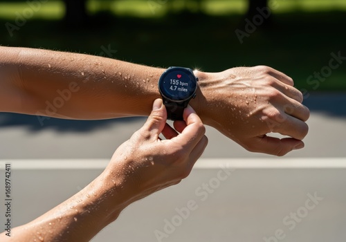 Runner Checking Fitness Tracker Stats