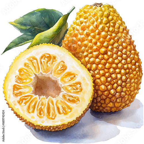 Jackfruit, watercolor illustration vector, isolated on a white background.