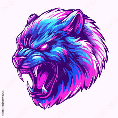 Neon Lion Mascot Logo
