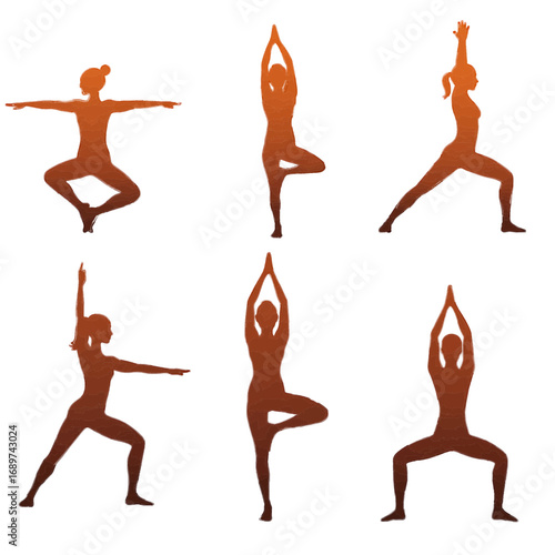 Yoga poses collection of female silhouettes in different yoga asanas healthy lifestyle and fitness concept vector illustration