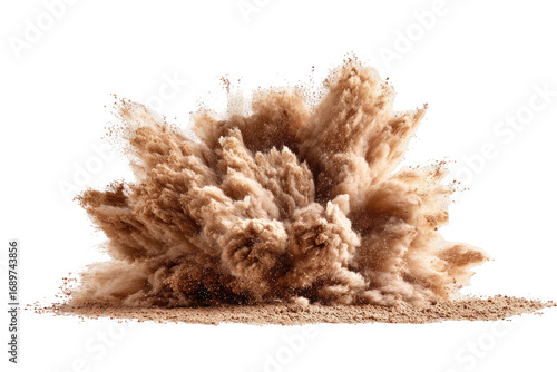 A beige sand explosion erupts outwards