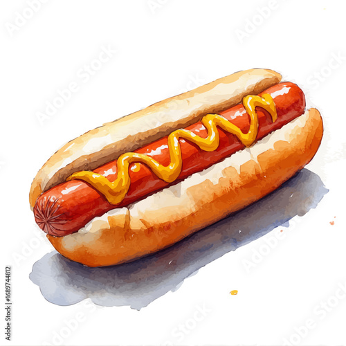 watercolor vector of Hot Dog, isolated on a white background.