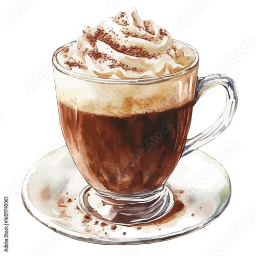 Hot Chocolate, watercolor painting vector, isolated on a white background.